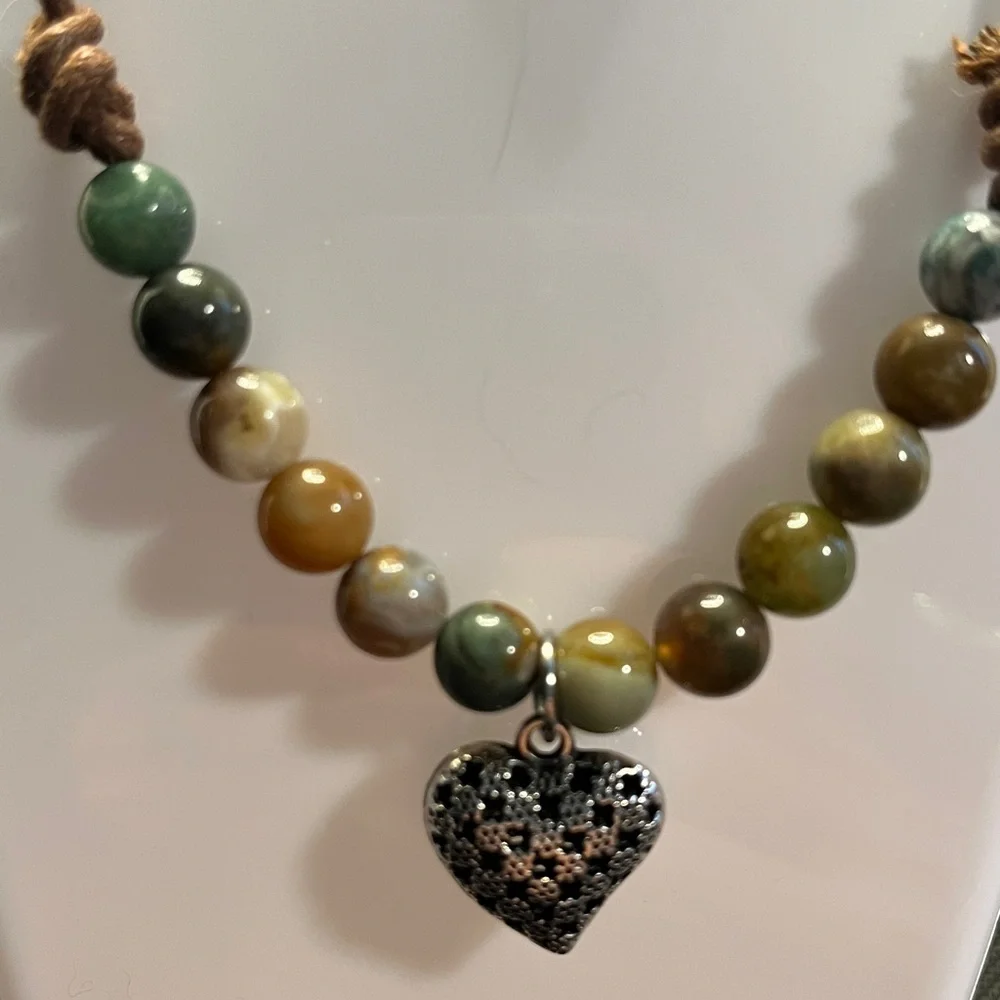 Artisan Beaded Necklace with Heart Pendant - Picture 2 of 2